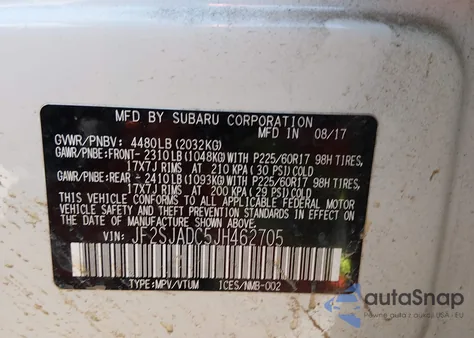 2018 Subaru Forester 2.5I Premium from USA, damaged, VIN JF2SJADC5JH462705